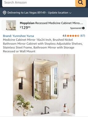 Brushed Nickel Bathroom Mirror with Integrated Frame
